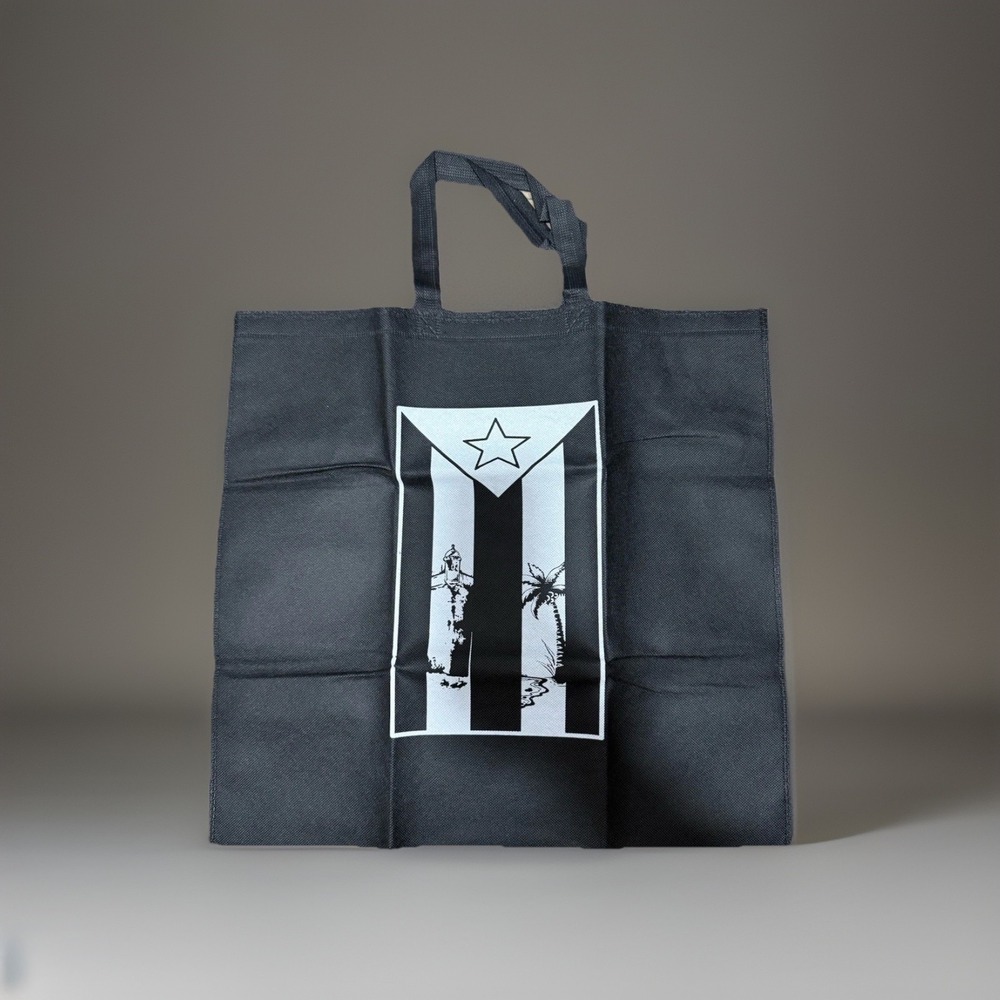 Puerto Rico Black Flag Reusable Bag Set of 2 Black White Shopping Totes 17x18.5